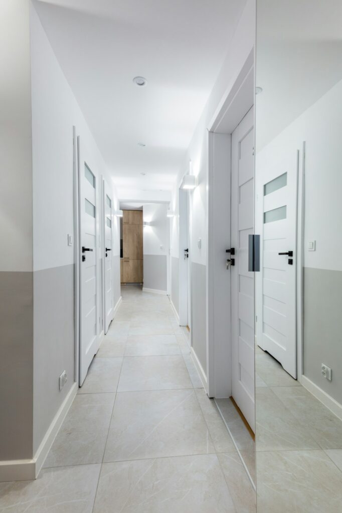 Corridor with doors in apartment for rent